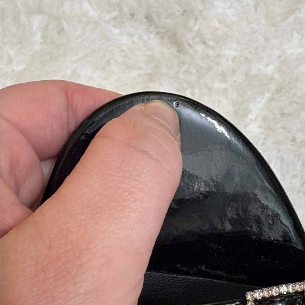 NEW Without Box Aqua Black Strappy Block Heels With Rhinestone Detailing 9.5B